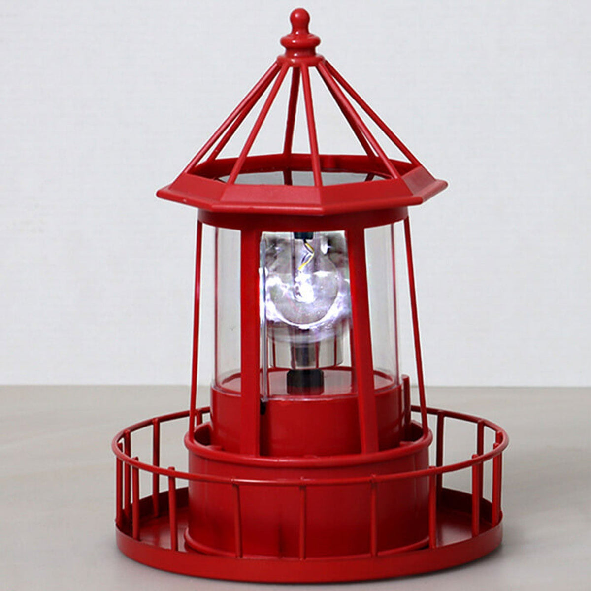 Solar Powered Lighthouse Table Lamp with Rotating LED and On/Off Switch