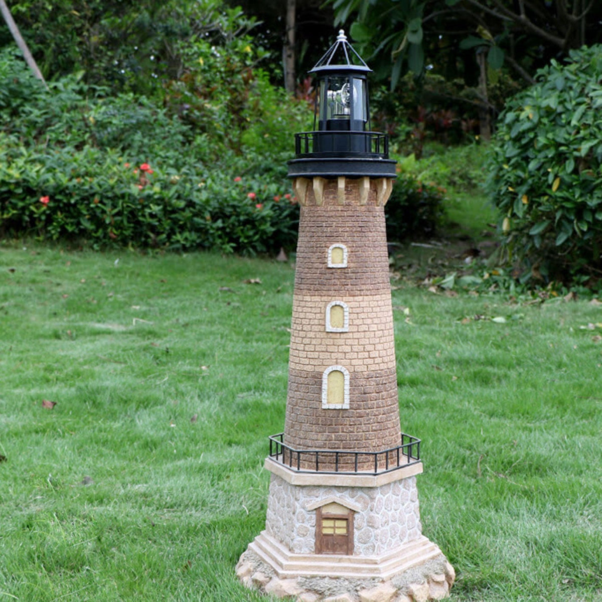 Solar Powered Lighthouse Table Lamp with Rotating LED and On/Off Switch