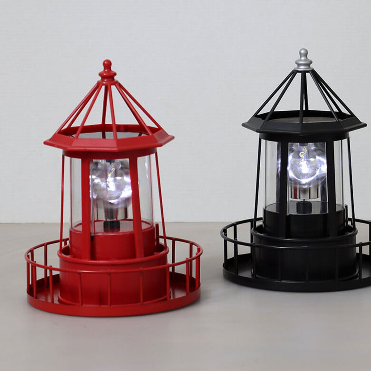 Solar Powered Lighthouse Table Lamp with Rotating LED and On/Off Switch