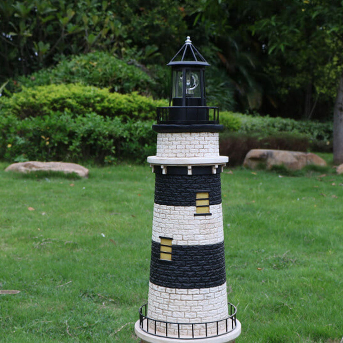 Solar Powered Lighthouse Table Lamp with Rotating LED and On/Off Switch