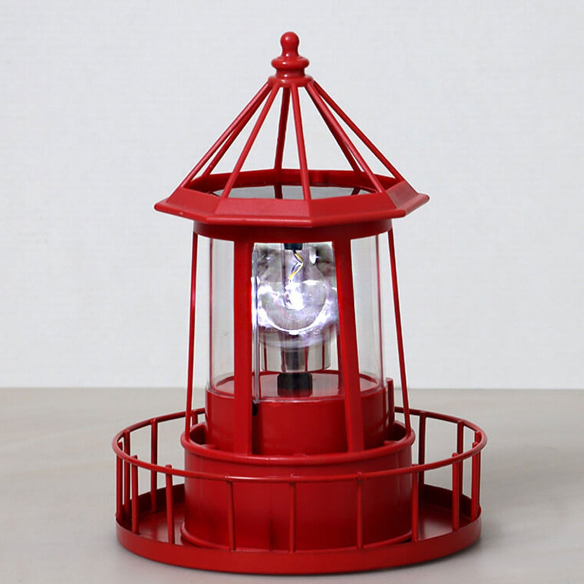 Solar Powered Lighthouse Table Lamp with Rotating LED and On/Off Switch