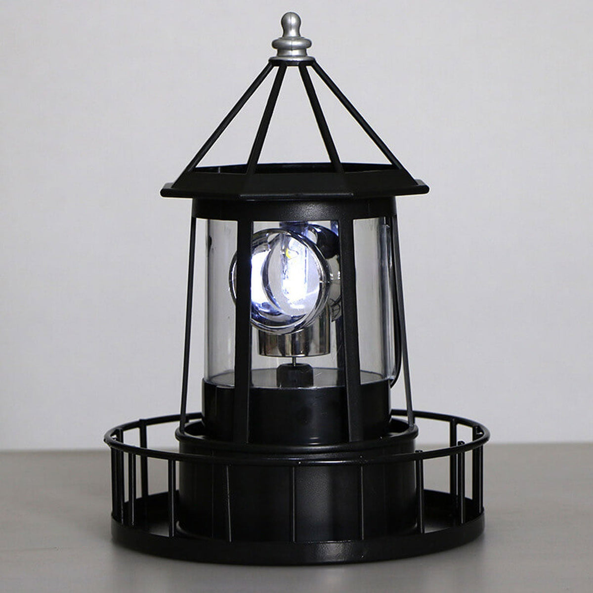 Solar Powered Lighthouse Table Lamp with Rotating LED and On/Off Switch