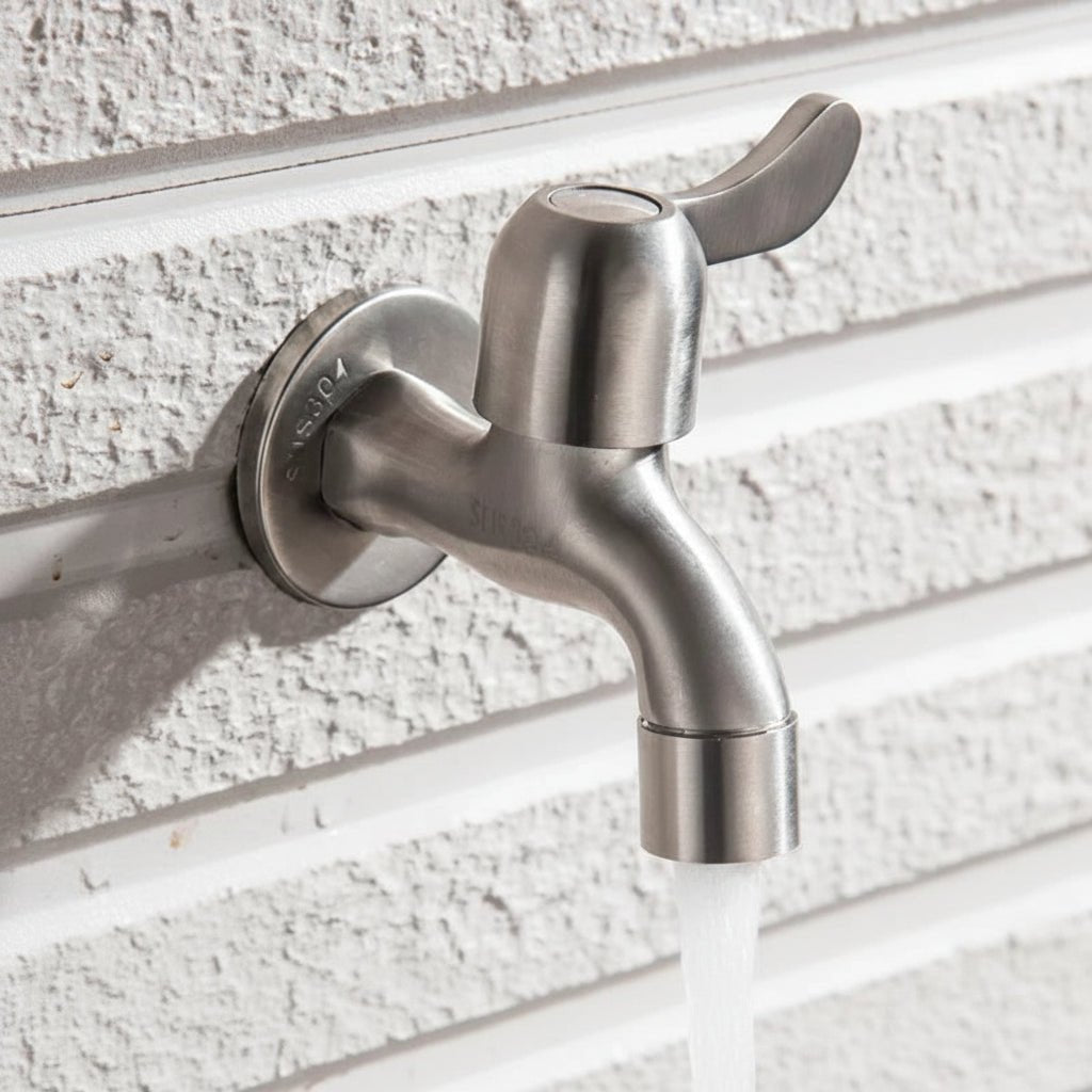 Stainless Steel Outdoor Wall Faucet with Lever or Cross Handle for Garden and Washing Machine