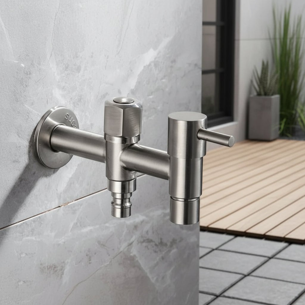Stainless Steel Outdoor Wall Faucet with Lever or Cross Handle for Garden and Washing Machine