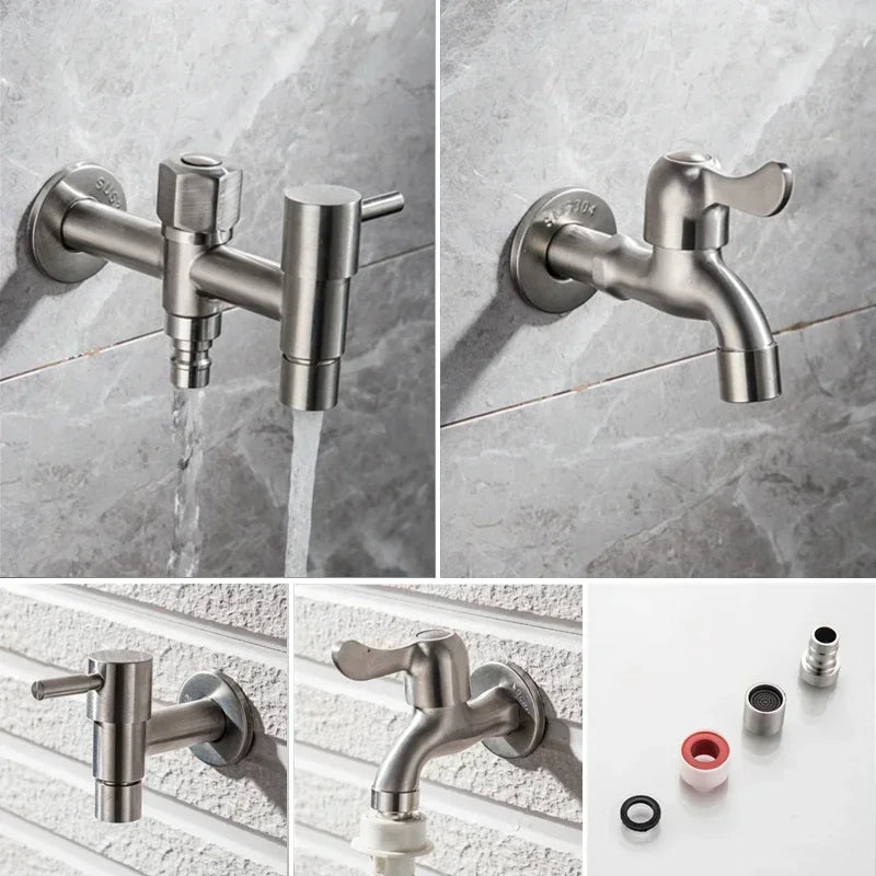 Stainless Steel Outdoor Wall Faucet with Lever or Cross Handle for Garden and Washing Machine