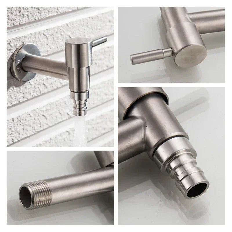 Stainless Steel Outdoor Wall Faucet with Lever or Cross Handle for Garden and Washing Machine
