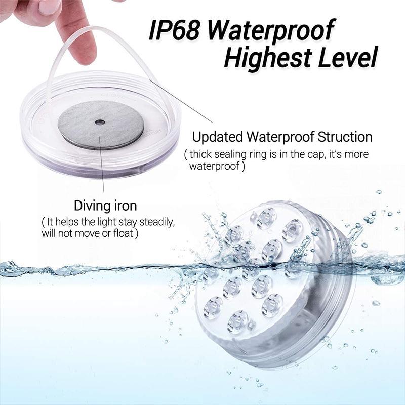 Submersible LED Pool Light with Remote Control, Magnet and Suction Cup, 13 LEDs RGB