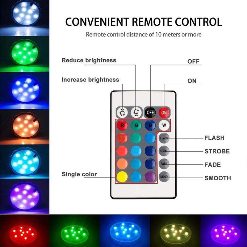 Submersible LED Pool Light with Remote Control, Magnet and Suction Cup, 13 LEDs RGB