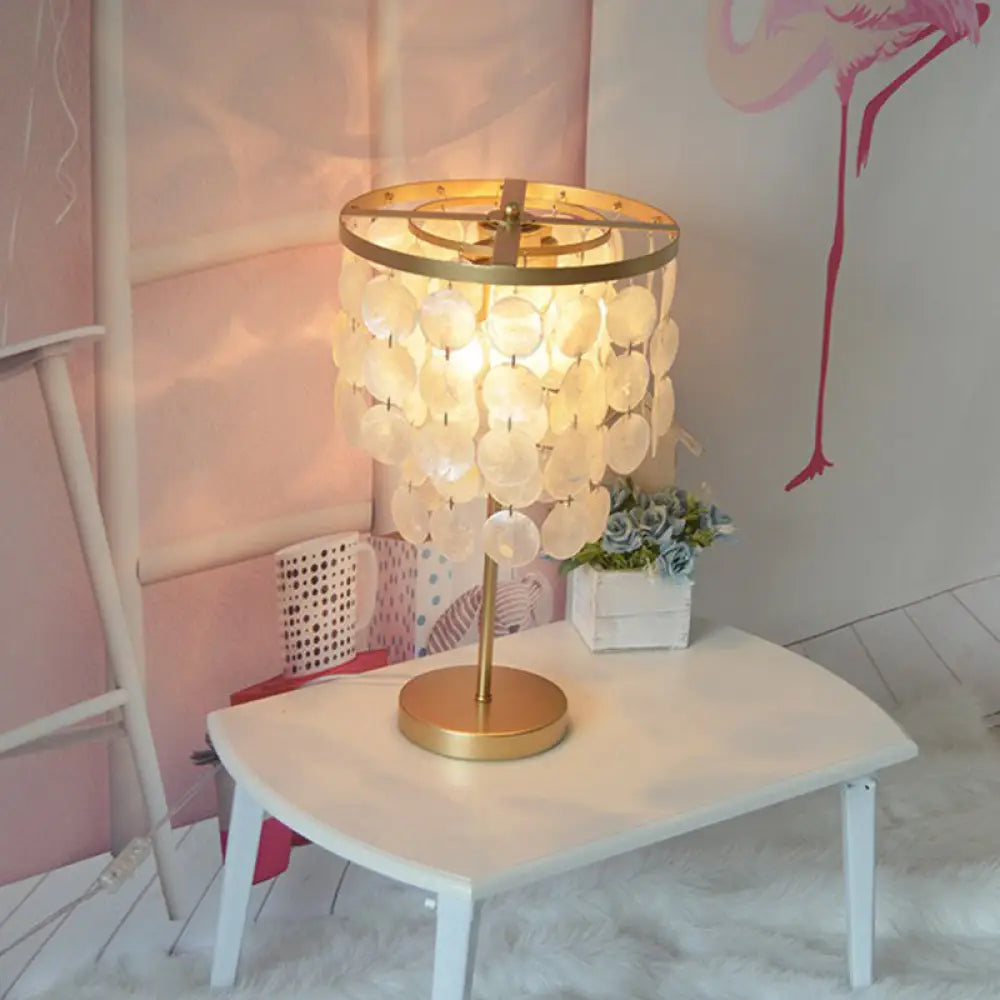 Table Lamp Bohemian with Cascading Shell Shade and Gold Base