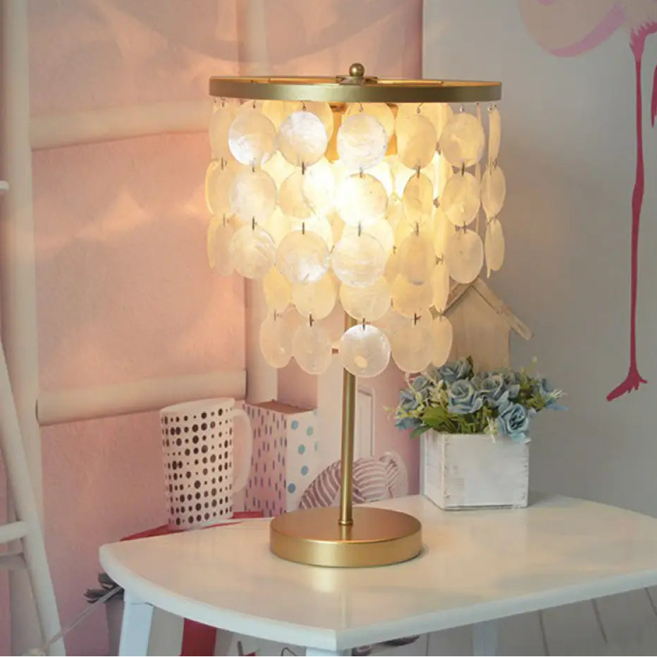 Table Lamp Bohemian with Cascading Shell Shade and Gold Base