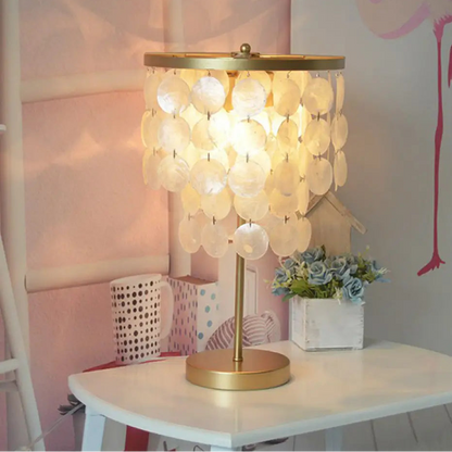 Table Lamp Bohemian with Cascading Shell Shade and Gold Base