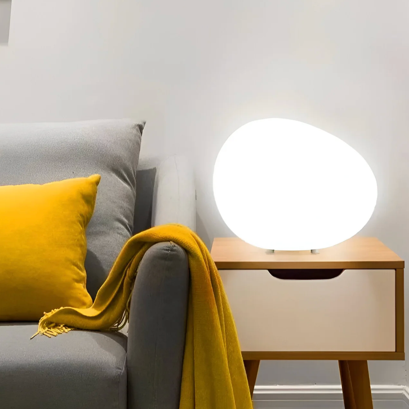 Table Lamp Minimalist Pebble Stone Shape with Frosted Globe Diffuser