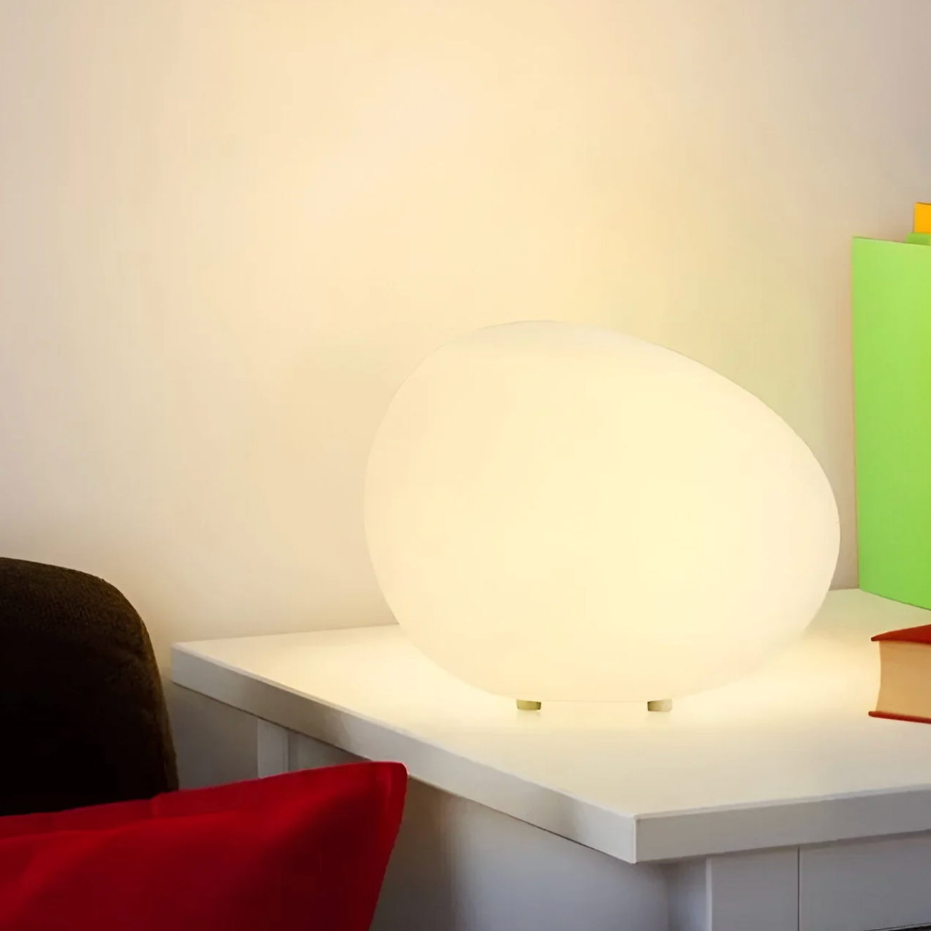 Table Lamp Minimalist Pebble Stone Shape with Frosted Globe Diffuser