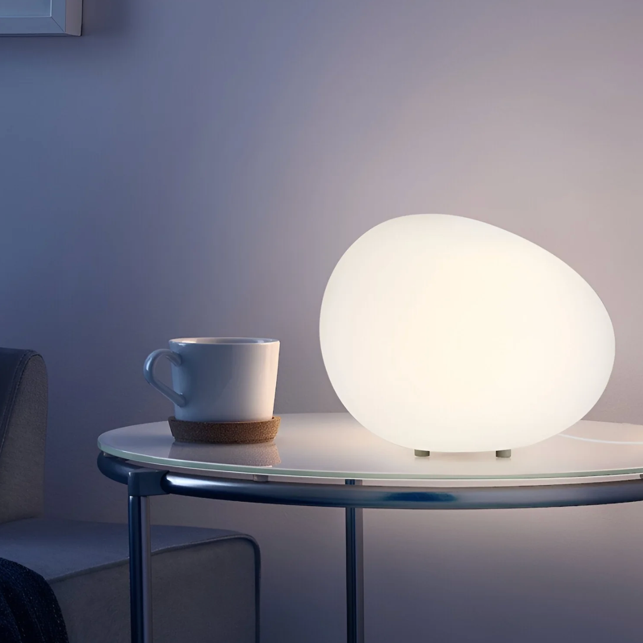Table Lamp Minimalist Pebble Stone Shape with Frosted Globe Diffuser