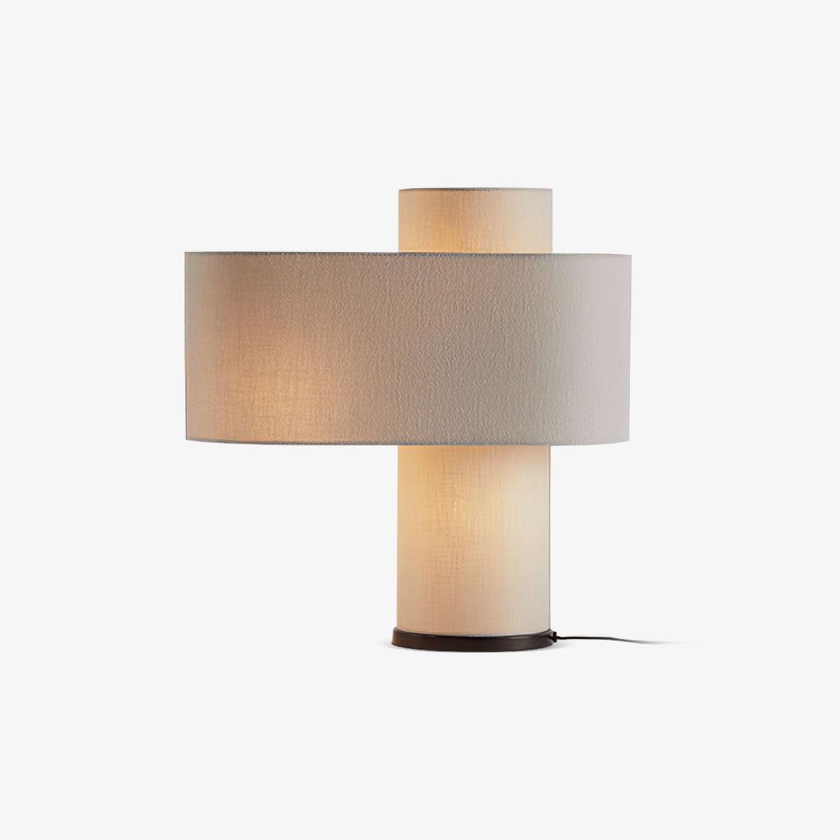 Table Lamp Minimalist with Double Drum Shade and Fabric Column Base