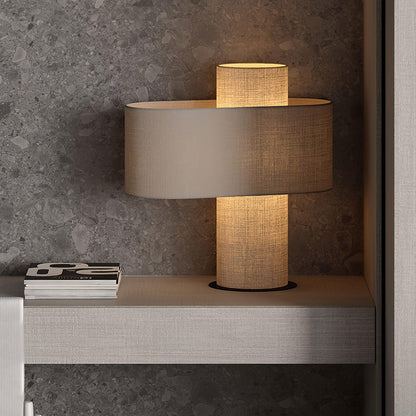 Table Lamp Minimalist with Double Drum Shade and Fabric Column Base