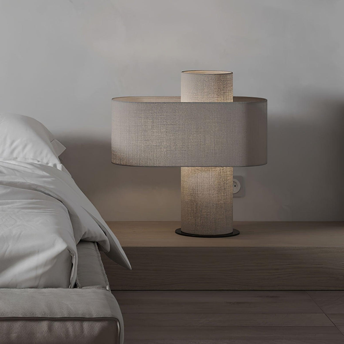 Table Lamp Minimalist with Double Drum Shade and Fabric Column Base