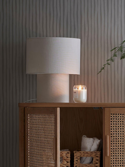 Table Lamp Minimalist with Double Drum Shade and Fabric Column Base