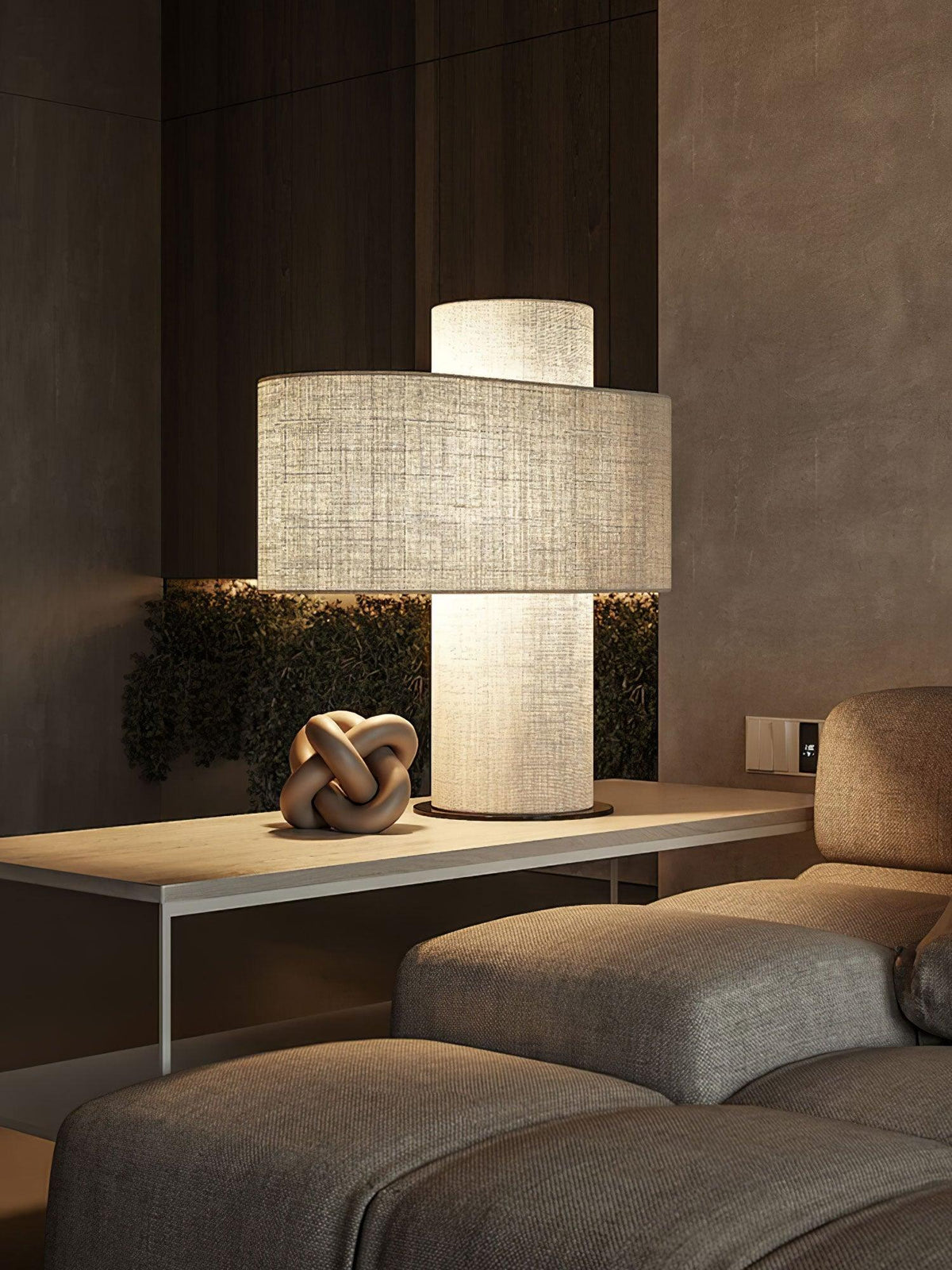 Table Lamp Minimalist with Double Drum Shade and Fabric Column Base
