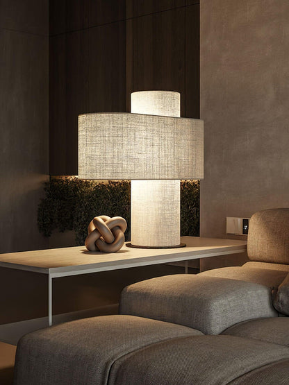 Table Lamp Minimalist with Double Drum Shade and Fabric Column Base