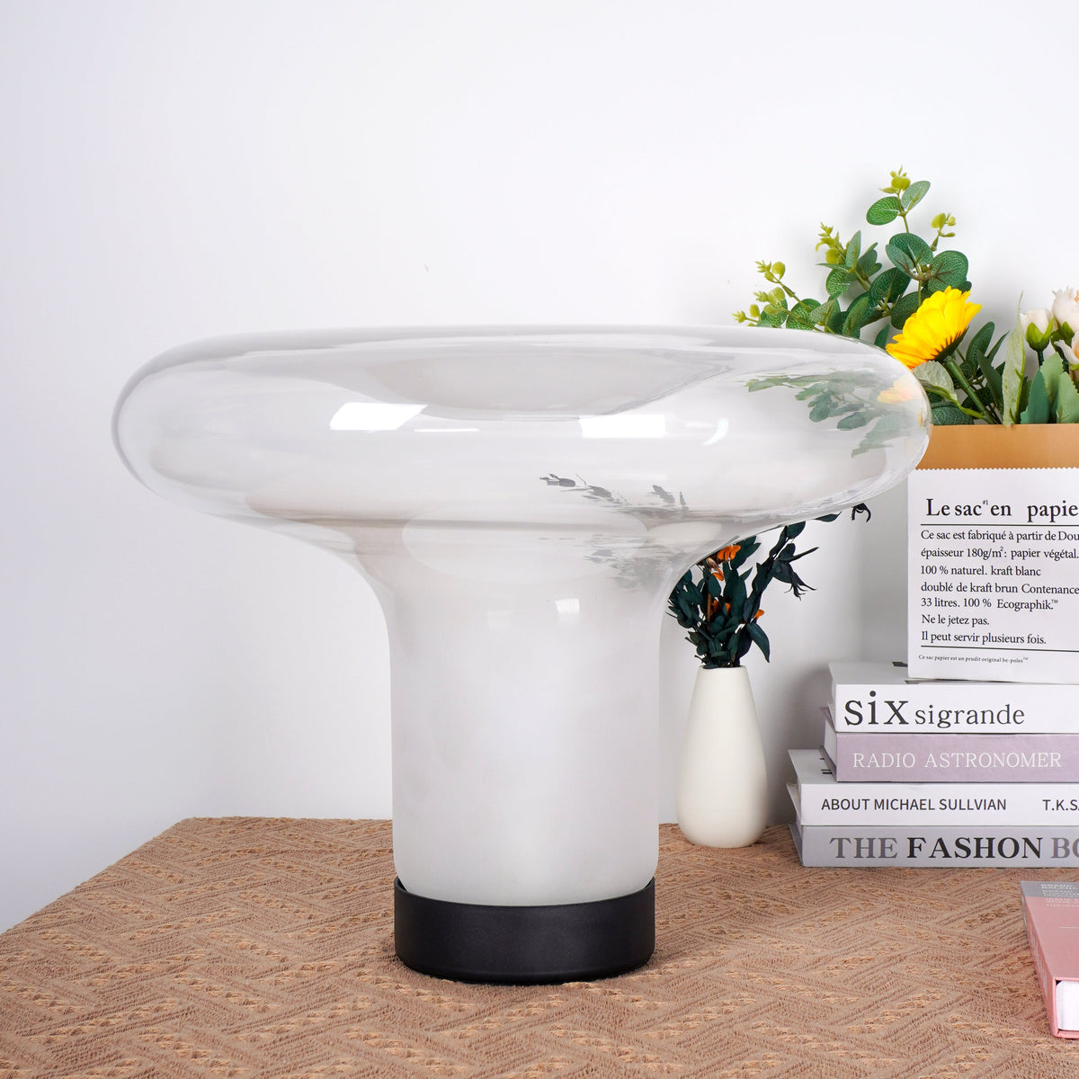 Table Lamp Modern Minimalist with Glass Mushroom Shade