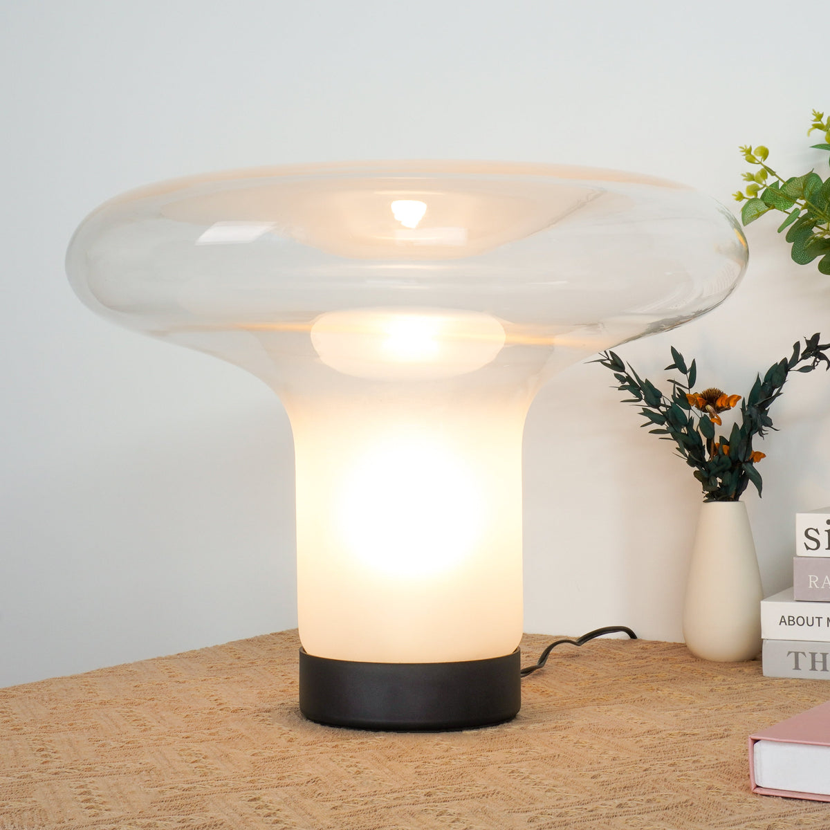 Table Lamp Modern Minimalist with Glass Mushroom Shade
