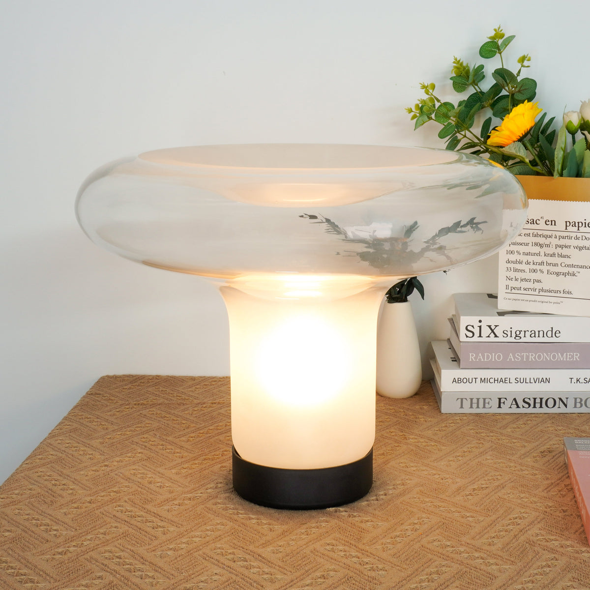 Table Lamp Modern Minimalist with Glass Mushroom Shade