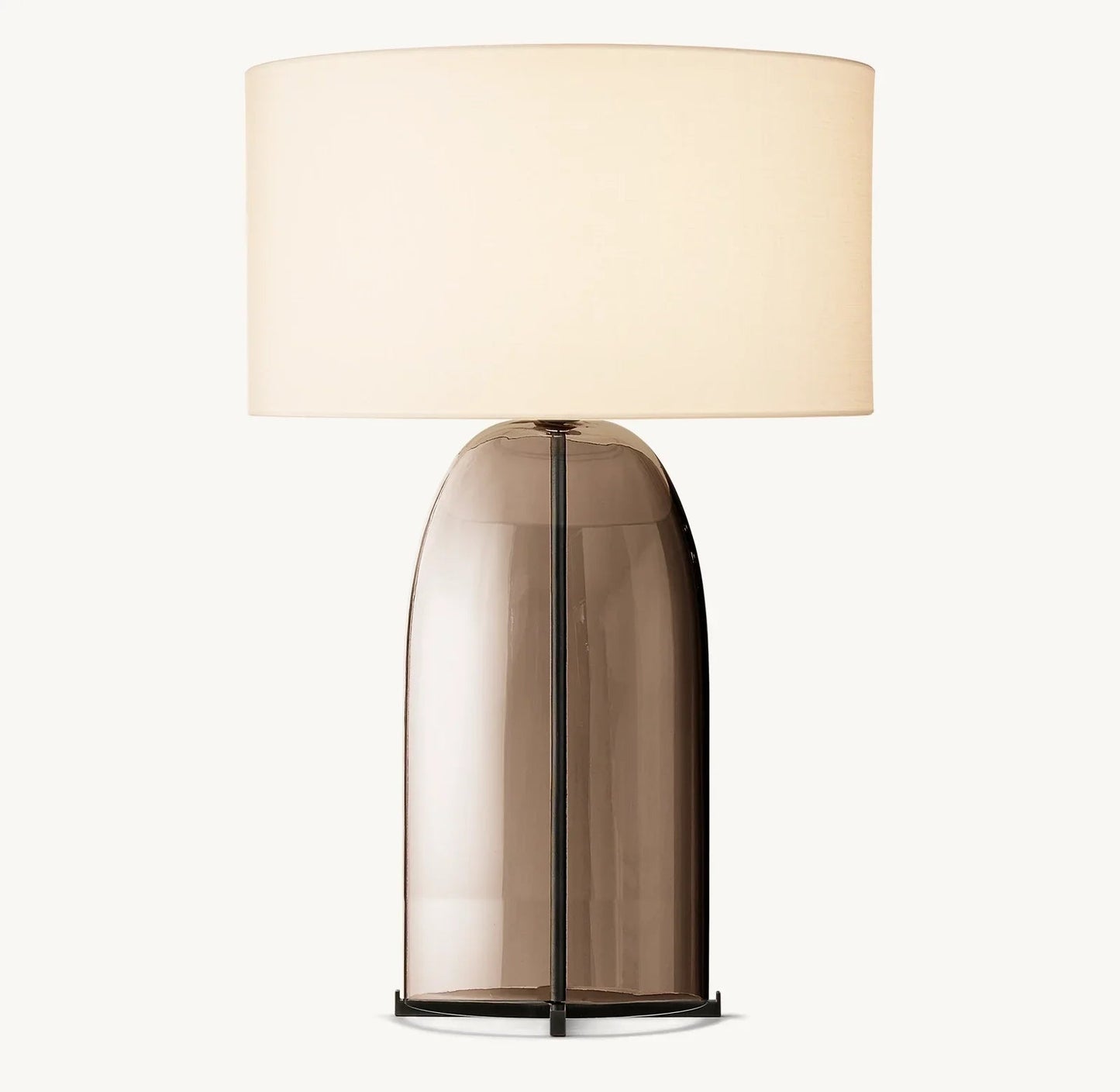 Table Lamp Modern with Smoked Glass Base and Drum Shade
