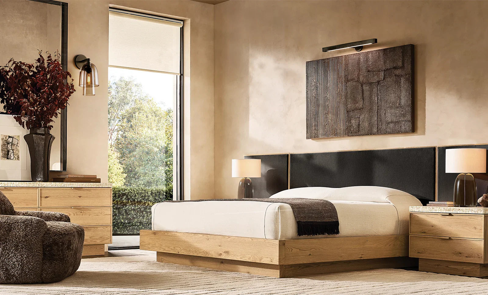 Table Lamp Modern with Smoked Glass Base and Drum Shade