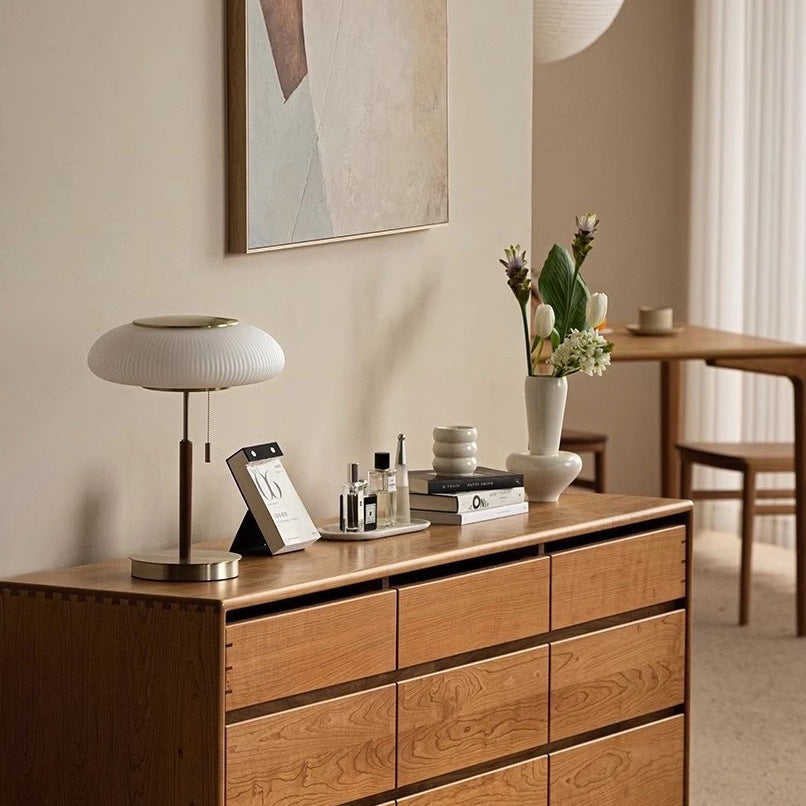 Table Lamp Retro with Ribbed Glass Shade and Pull Chain Switch