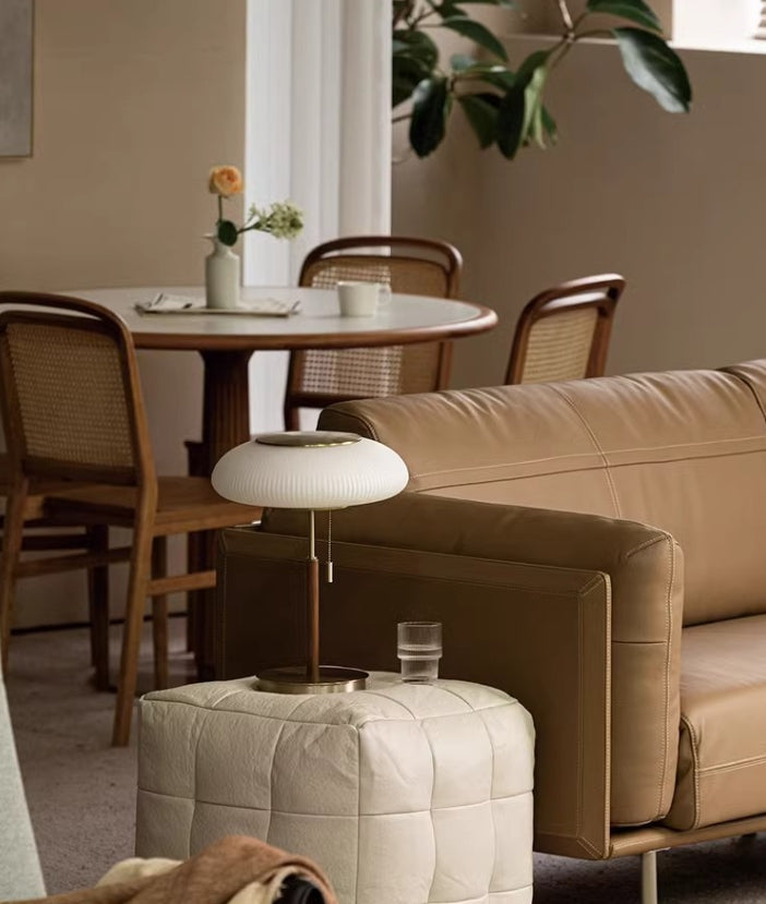 Table Lamp Retro with Ribbed Glass Shade and Pull Chain Switch