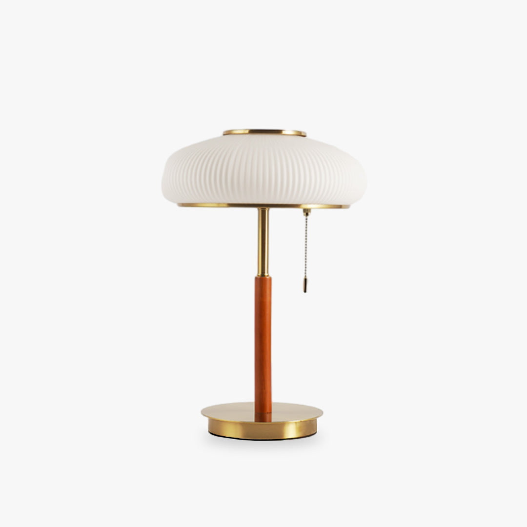 Table Lamp Retro with Ribbed Glass Shade and Pull Chain Switch