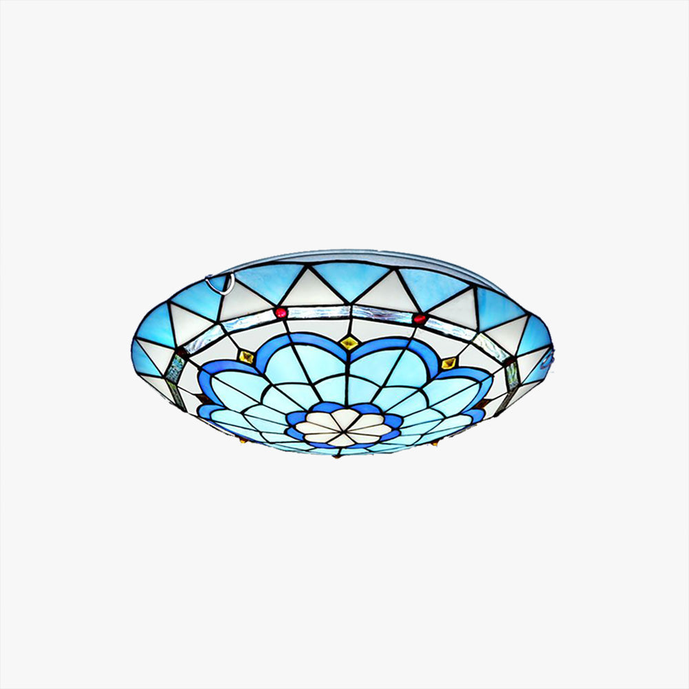 Tiffany-Style Flush Mount Ceiling Light with Round Glass Shade