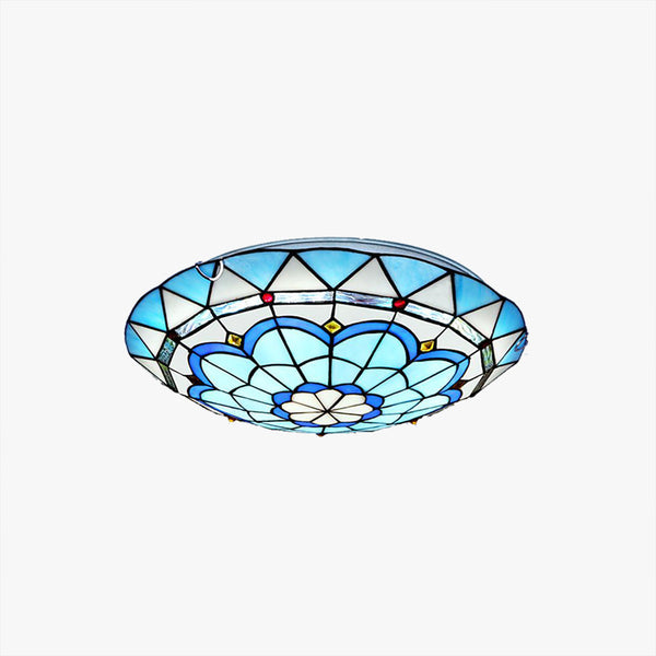 Tiffany-Style Flush Mount Ceiling Light with Round Glass Shade