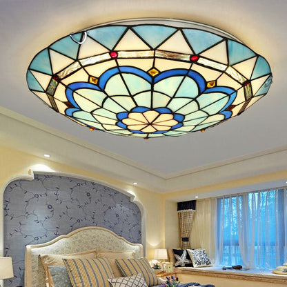 Tiffany-Style Flush Mount Ceiling Light with Round Glass Shade