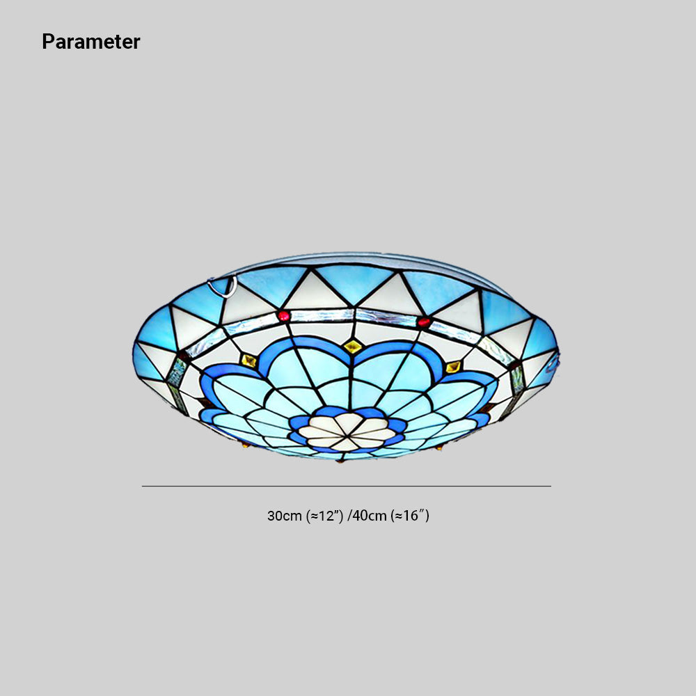 Tiffany-Style Flush Mount Ceiling Light with Round Glass Shade
