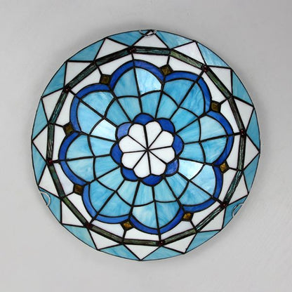 Tiffany-Style Flush Mount Ceiling Light with Round Glass Shade