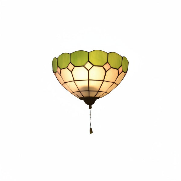 Tiffany Wall Lamp with Stained Glass Bowl Shade and Pull Switch