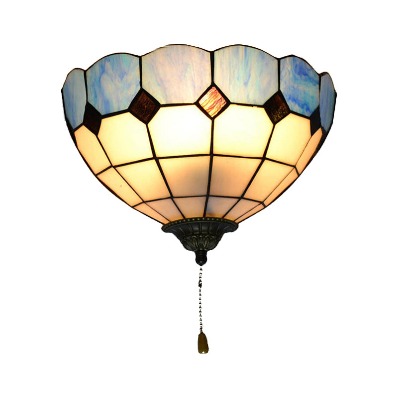 Tiffany Wall Lamp with Stained Glass Bowl Shade and Pull Switch