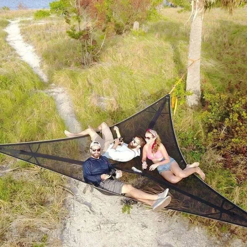Triangular Multi-Person Camping Hammock with 3-Point Anchor System