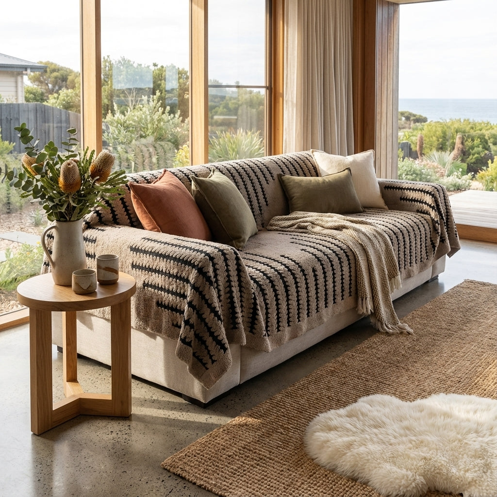 Tufted Sofa Throw Cover with Non-Slip Backing for Couch and Sectional Protection