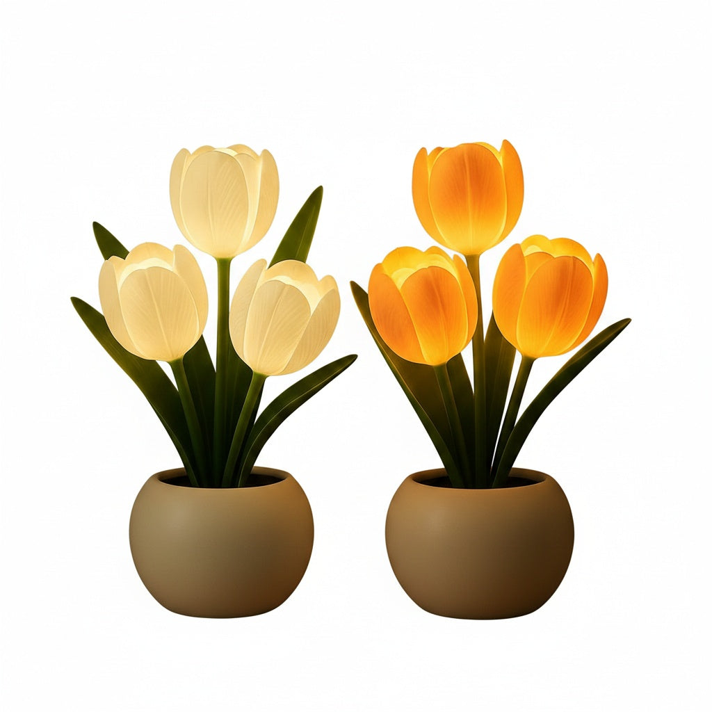 Tulip LED Table Lamp Floral Night Light with 5-Level Dimmer and USB Power