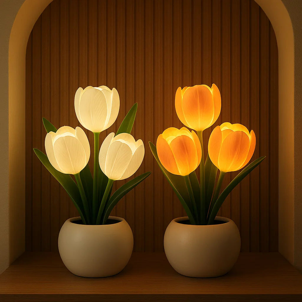 Tulip LED Table Lamp Floral Night Light with 5-Level Dimmer and USB Power