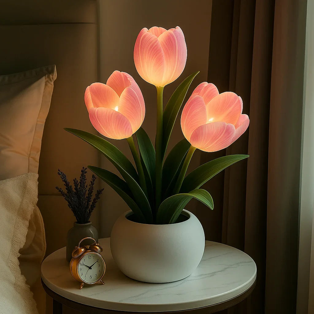 Tulip LED Table Lamp Floral Night Light with 5-Level Dimmer and USB Power