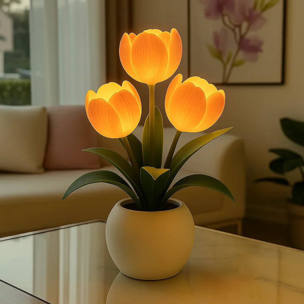 Tulip LED Table Lamp Floral Night Light with 5-Level Dimmer and USB Power