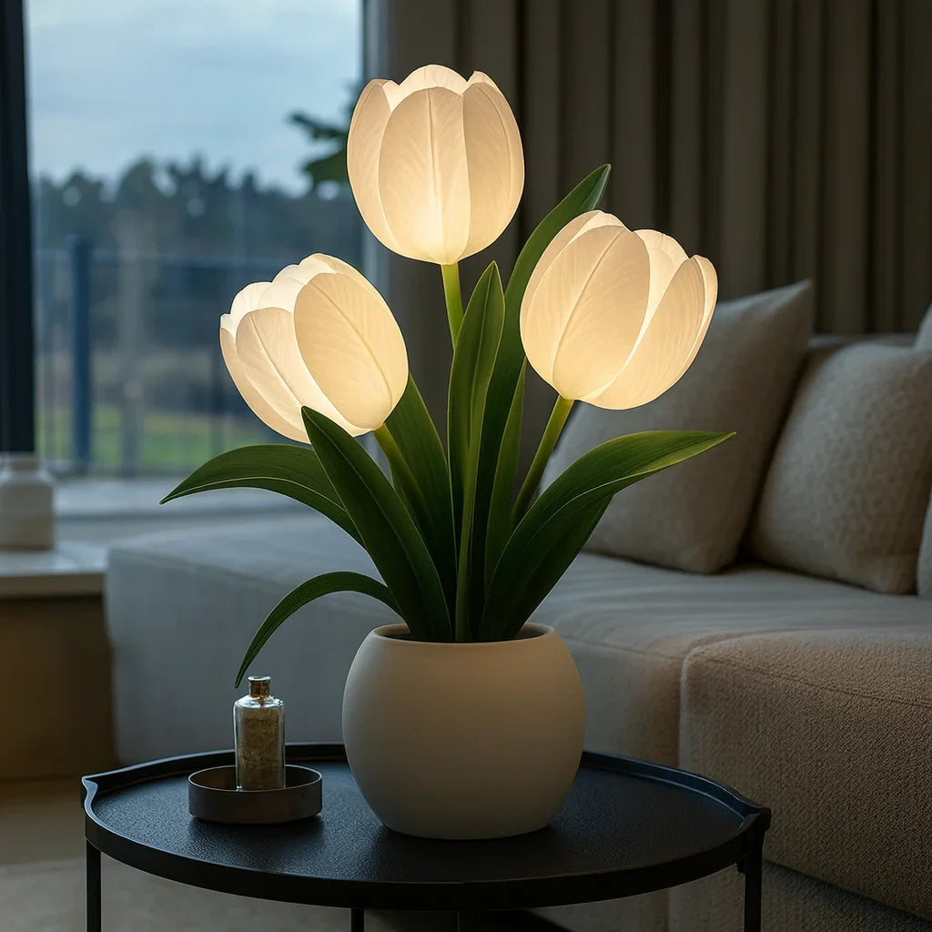 Tulip LED Table Lamp Floral Night Light with 5-Level Dimmer and USB Power