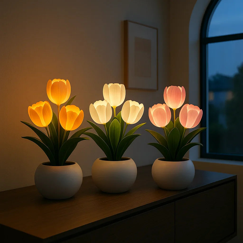 Tulip LED Table Lamp Floral Night Light with 5-Level Dimmer and USB Power