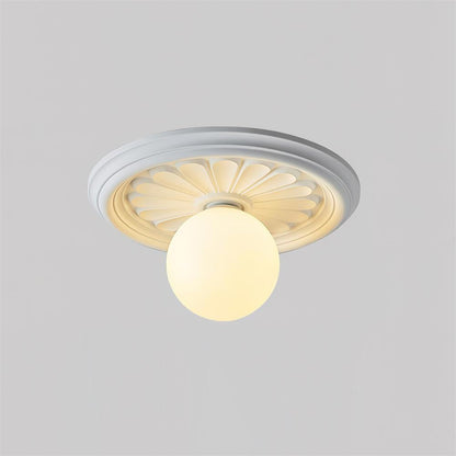 Vintage Carved Ceiling Lamp with Globe Shade
