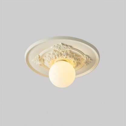 Vintage Carved Ceiling Lamp with Globe Shade