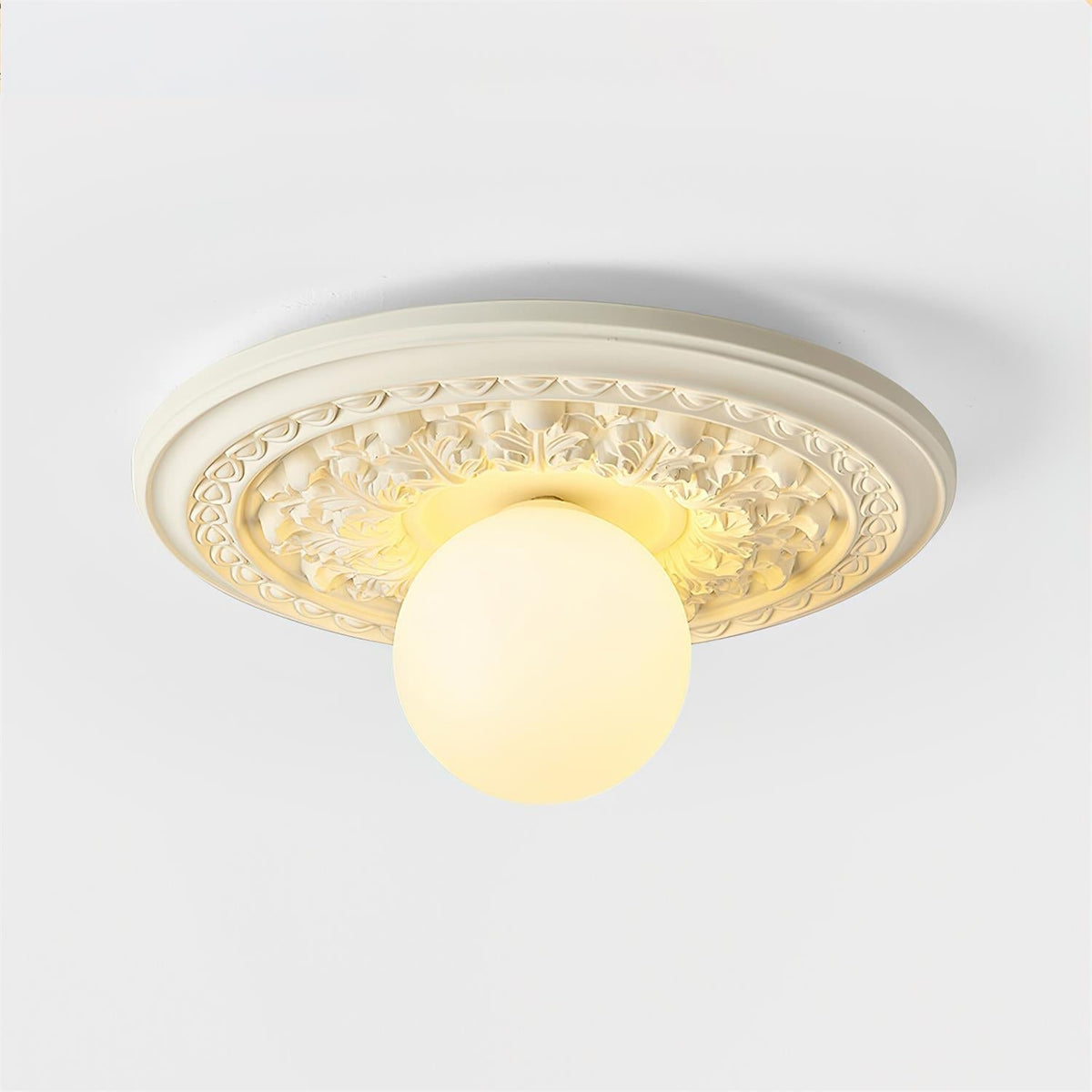 Vintage Carved Ceiling Lamp with Globe Shade